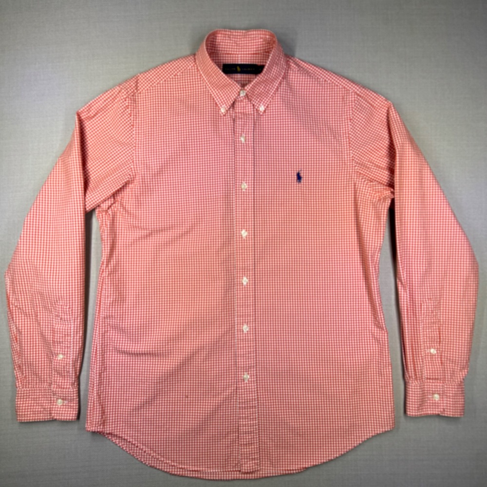 Ralph Lauren Mens Orange Gingham Check Button Down Shirt Long Sleeve Size M